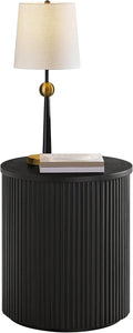 Alaterre Furniture Amos Round End Table - 20 Inch Solid Wood Fluted Nightstand with Natural Woodgrain Finish - Mid Century Modern Small Side Table for Living Room or Bedroom Furniture (Black)