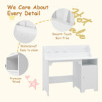 White Kids Desk with Chair, Study Desk for Boys Girls with Hutch, Storage Cabinet, Wooden Children Study Table, Student Writing Desk Computer Workstation for Kids Bedroom & Study Room,White