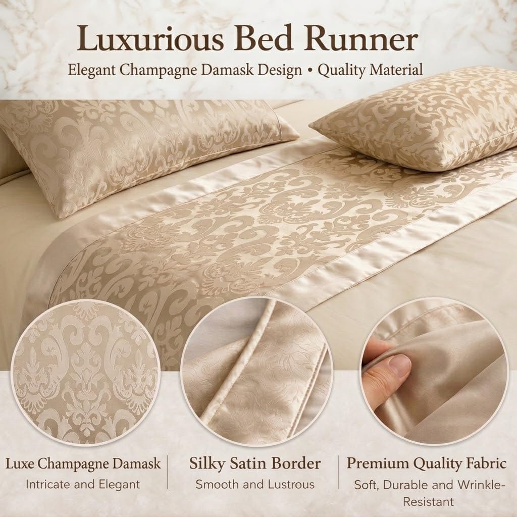 Jacquard Bed Runner Set with 2 Pillow Covers, Decorative Bed Scarf for Twin, Queen and King Beds, Matching Cushion Covers for Bedroom, Guest Room and Bedding Decor