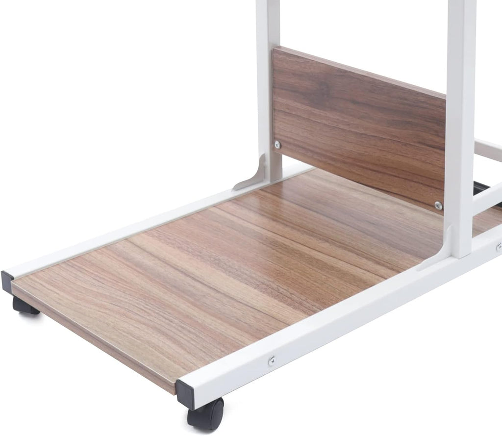 Shaped End Table Adjustable Height C Table with Wheels with Storage Wooden Snack Side Mobile Couch Table for Living Room Bedroom Study Rooms, Dormitories