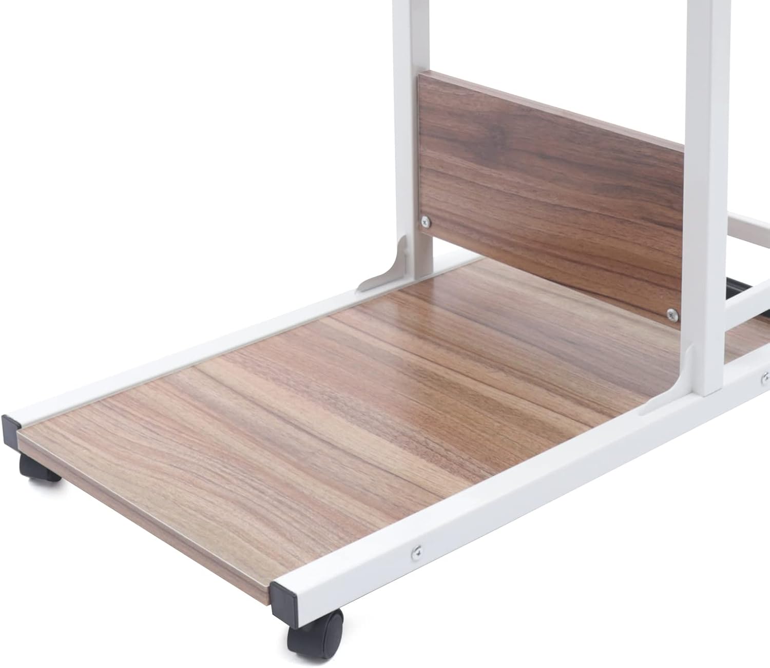 Shaped End Table Adjustable Height C Table with Wheels with Storage Wooden Snack Side Mobile Couch Table for Living Room Bedroom Study Rooms, Dormitories