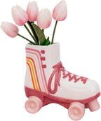 Steel Mill & Co Ceramic Roller Skate Vase, Cute Retro Flower Vase and Office Supplies, Pen and Pencil Holder, Vintage Decor for Home or Office, Small Round Container and Desk Organizer