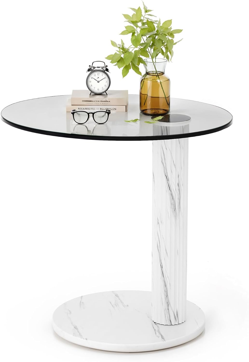 Recaceik Glass End Table, 22-Inch Round Glass Coffee Table, Modern Round Tempered Table for Small Spaces, Living Room, Bedroom