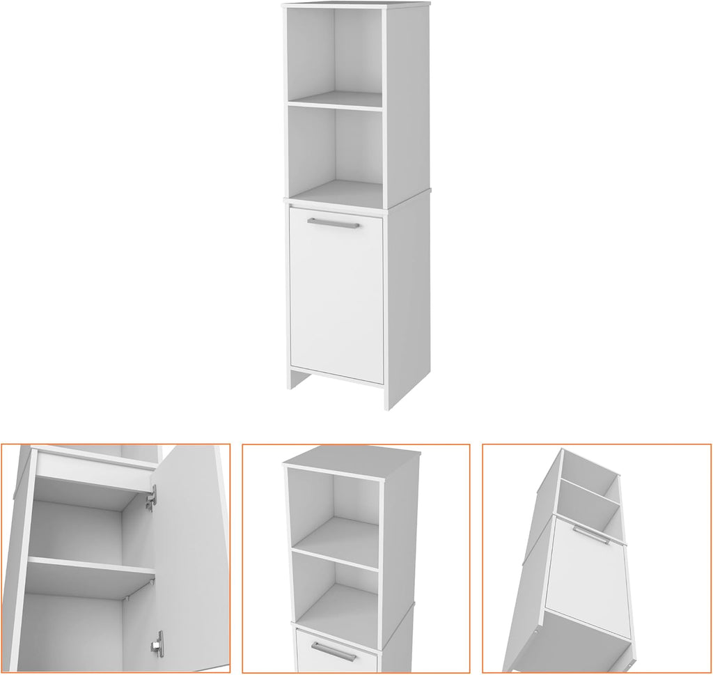 White Engineered Wood Pantry Cabinet, 4 Shelves, Single Door, Soft Close Hinges - 15.74" L x 17.71" W Kitchen Storage Solution