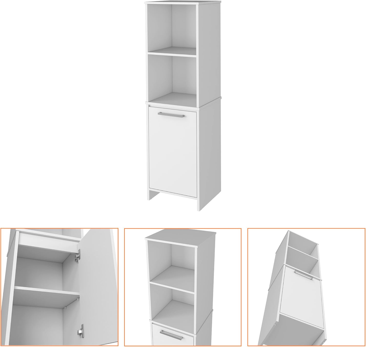 White Engineered Wood Pantry Cabinet, 4 Shelves, Single Door, Soft Close Hinges - 15.74" L x 17.71" W Kitchen Storage Solution