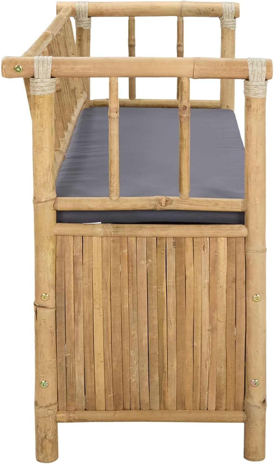 Bamboo Garden Storage Bench 110 x 47 x 80 cm, Outdoor Patio Seat with Hidden Compartment, Natural Finish Post Leg Design for Indoor or Outdoor Use