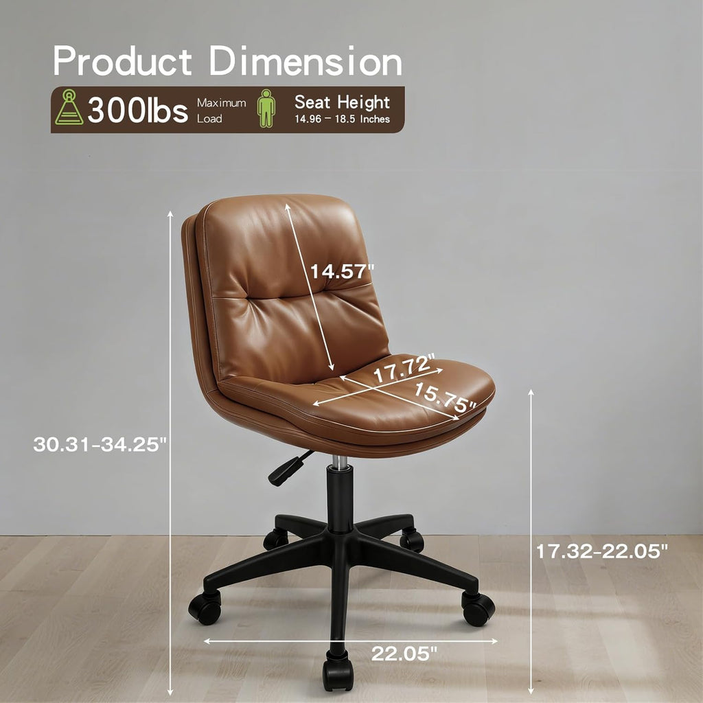 Office Chair, Ergonomic Desk Chair with Padded Cushion & Backrest, Adjustable Height & 360° Swivel, Armless Task Chair for Home Office, Computer Desk & Vanity Brown 1