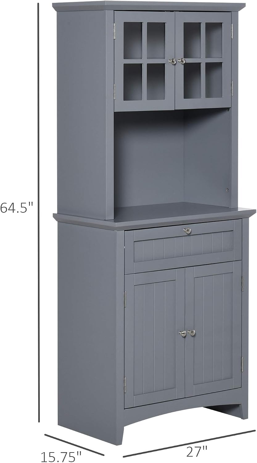 64" Kitchen Pantry Cabinet with Storage,Buffet Sideboard for Coffee Maker & Toaster,Snacks,Spices & Wine Liquor Cabinet for Kitchen Dining Room & Coffee Bar,Grey