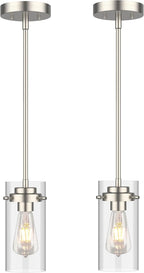 EAPUDUN Pendant Light (2 Packs), Kitchen Ceiling Hanging Light, Adjustable Height, Kitchen Light Fixtures Brushed Nickel Pendant Lights, Farmhouse Pendant Lighting for Sink Island, Home Décor Lighting