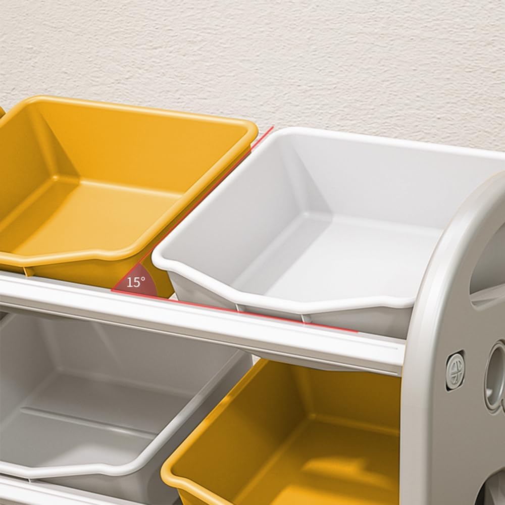 Toy Storage Organizer with 6 Bins, Multi Functional Nursery Organizer Furniture Set Toy Storage Cabinet Unit with HDPE Shelf and Bins for Playroom, Bedroom, Living Room (Yellow White Color)
