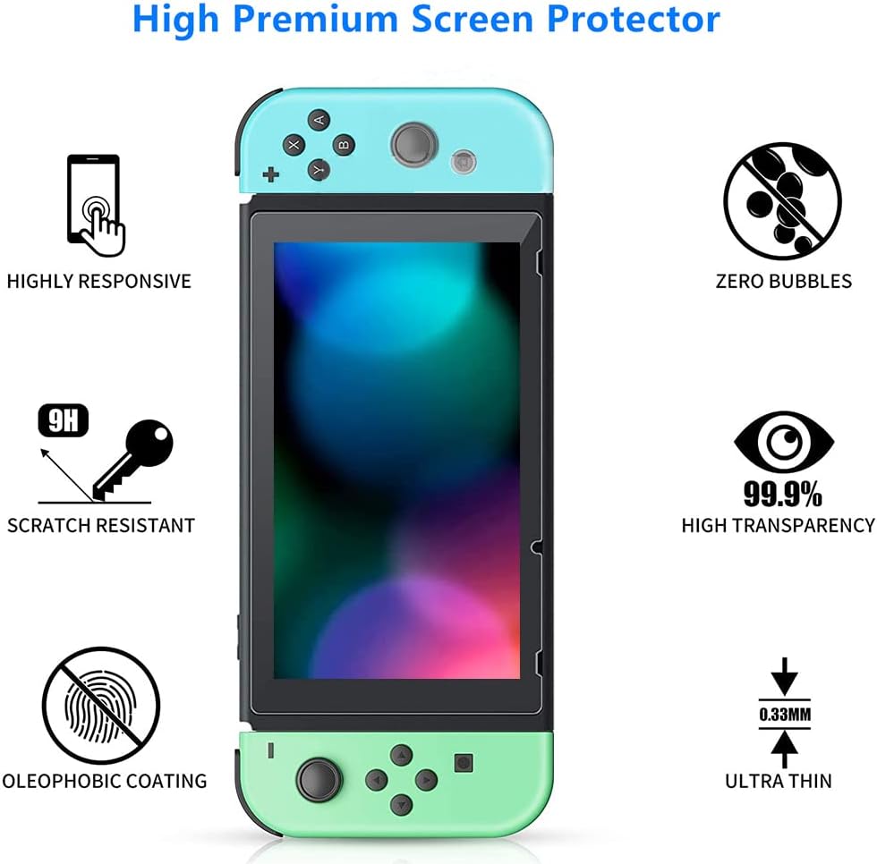 Switch Accessories Bundle for Animal Leaf Crossing, Switch Carrying Case with Playstand & Screen Protector & 4 Thumb Grip Caps & Protective Cover & Charging Cable