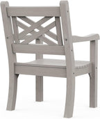 Psilvam Poly Lumber Outdoor Patio Chair with Arms, Weather Resistant Farmhouse Dining Chair with Cross Back, All-Weather Garden Chair, Low Maintenance Outdoor Seating for Backyard Deck Porch, Gray