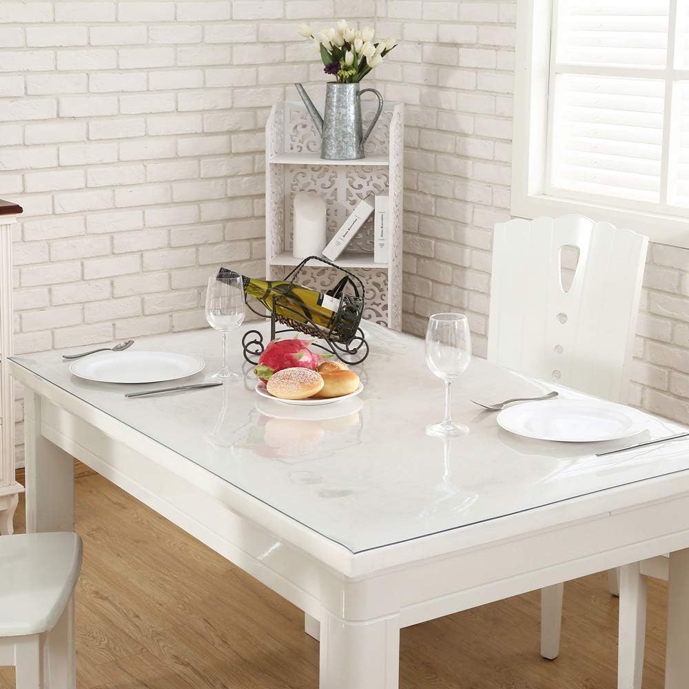 NECAUX Clear PVC Table Cover Protector 24 x 40 Inch 1.5mm Thick | Scratch Resistant Spill Protection Easy Maintenance Flexible Material for Home Office Tables Workspaces and Counters
