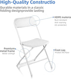12 Pack White Folding Chairs, Indoor Outdoor Portable Stackable Commercial Seat with Steel Frame 350lb Capacity for Events, Weddings, Office, Parties