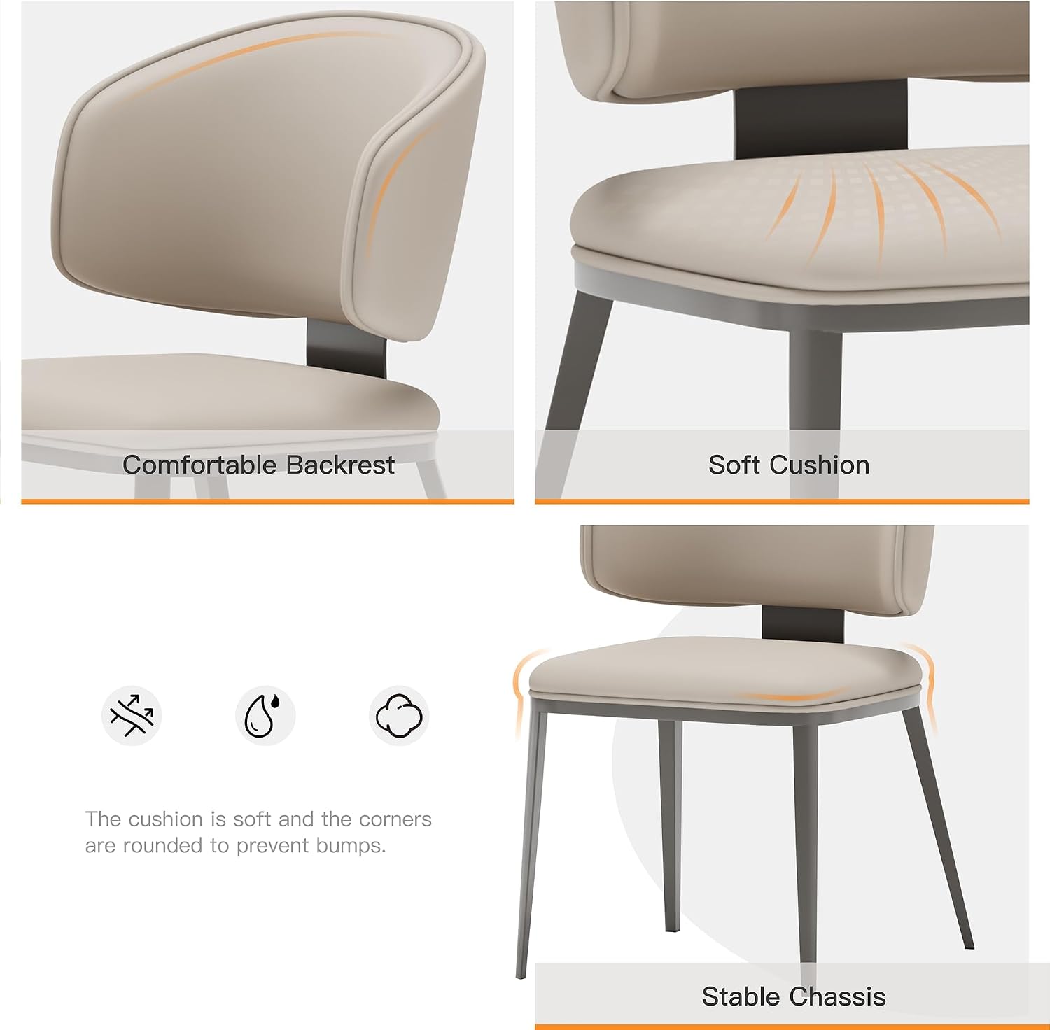 Dining Chairs Modern High Backrest Comfortable, Fashion Upholstered Kitchen Chair Armless Dinner Chair with Metal Legs for All Rooms (Light Grey, Set of 6)
