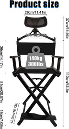 Lorvain Folable Makeup Artist Stool, Portable Tall Folding Director's Chair, Aluminum Makeup Chair with Head Rest for Studio Salon Vanity, Bar Height - Black