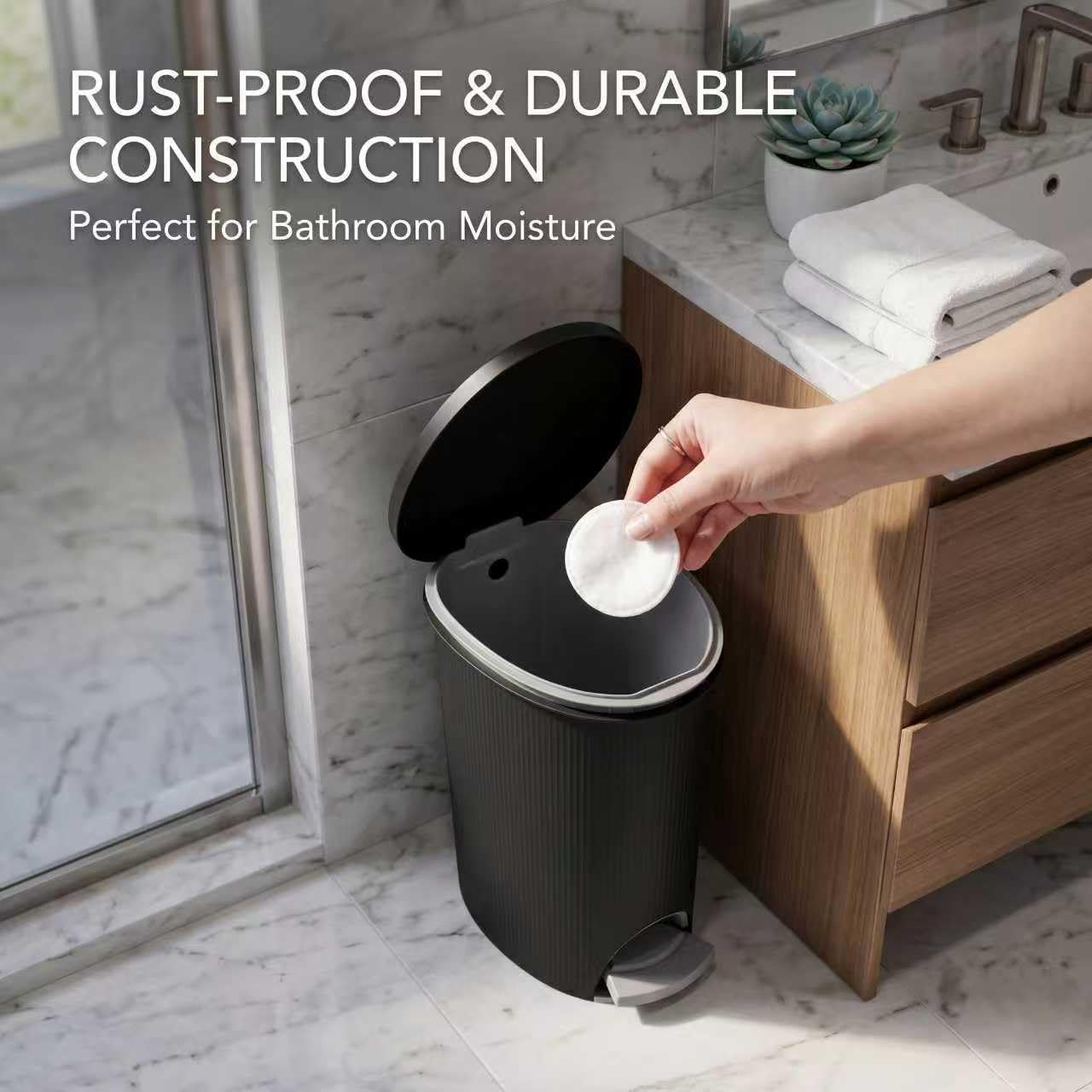 Bathroom Trash Can, 2.6 Gallon Small Garbage Can with Lid & Step Pedal, Slim Wastebasket with Removable Inner Bucket, Modern Trash Bin for Bedroom, Toilet, Office, Living Room