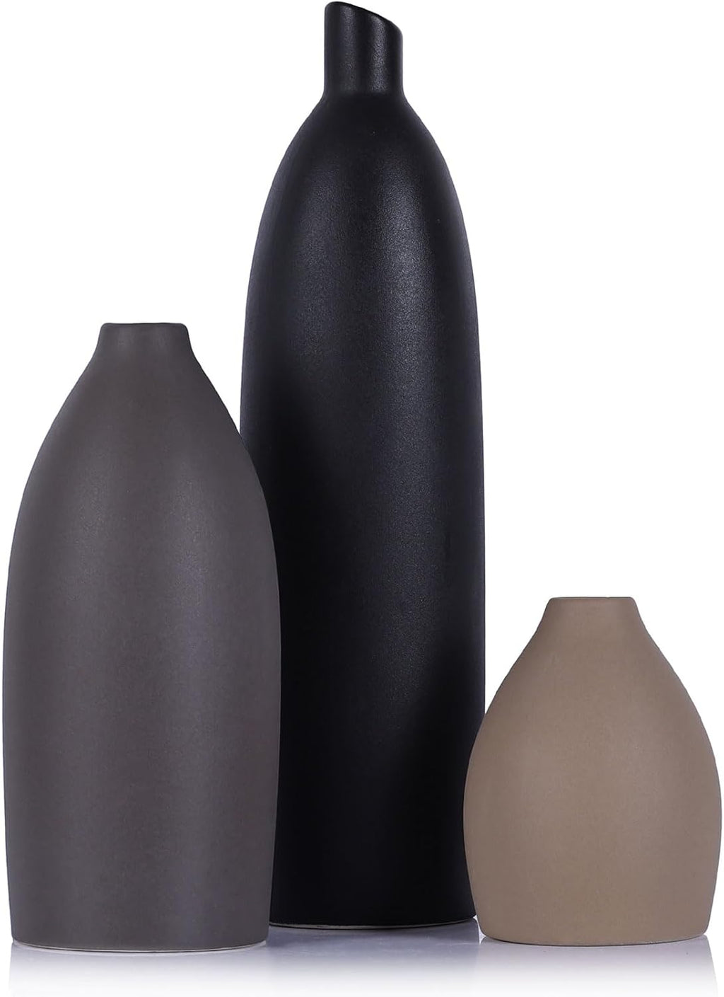 Ceramic Vase Set of 3, Neutral Wabi Sabi Japandi Decor, Modern Minimalist Decorative Vases for Shelf, Coffee Table, Living Room, Bathroom, Kitchen, Bookshelf, Mantel, Entryway Table