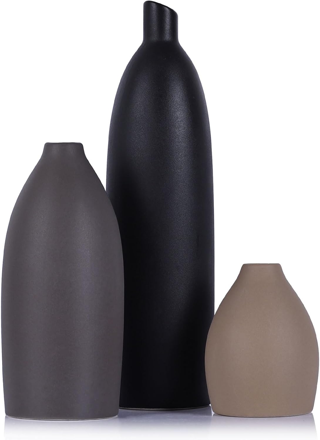 Ceramic Vase Set of 3, Neutral Wabi Sabi Japandi Decor, Modern Minimalist Decorative Vases for Shelf, Coffee Table, Living Room, Bathroom, Kitchen, Bookshelf, Mantel, Entryway Table
