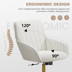 YISHENG Velvet Home Office Chair with Gold Base Upholstered Tufted Modern Height Adjustable 360 Degree Swivel Desk Chair with Wheels, Vanity Chairs for Living Room, Bedroom,Study Room (Cream)