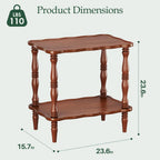 Solid Wood End Table Living Room - 23.6" H Small Narrow Rectangle Wooden End Table for Small Spaces, Dark Real Brown Solid Wood Vintage Antique Side Bedside Table Nightstand with 2-Tier Storage