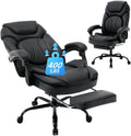400lbs Reclining Office Desk Chairs with Footrest Back Support PU Leather High Back Wide Seat Recliner Executive Office Chairs for Women, Big Tall Managerial Chairs, Black