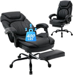 400lbs Reclining Office Desk Chairs with Footrest Back Support PU Leather High Back Wide Seat Recliner Executive Office Chairs for Women, Big Tall Managerial Chairs, Black