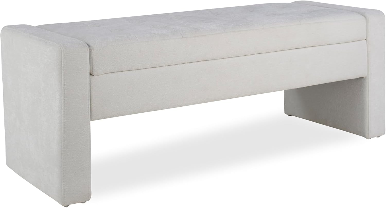 50" End of Bed Storage Bench, Modern Tufted Ottoman Bench with Soft Close Hinge, Large Capacity Upholstered Storage Ottoman for Bedroom, Living Room, Entryway, Fabric Foot of Bed Bench, Grey