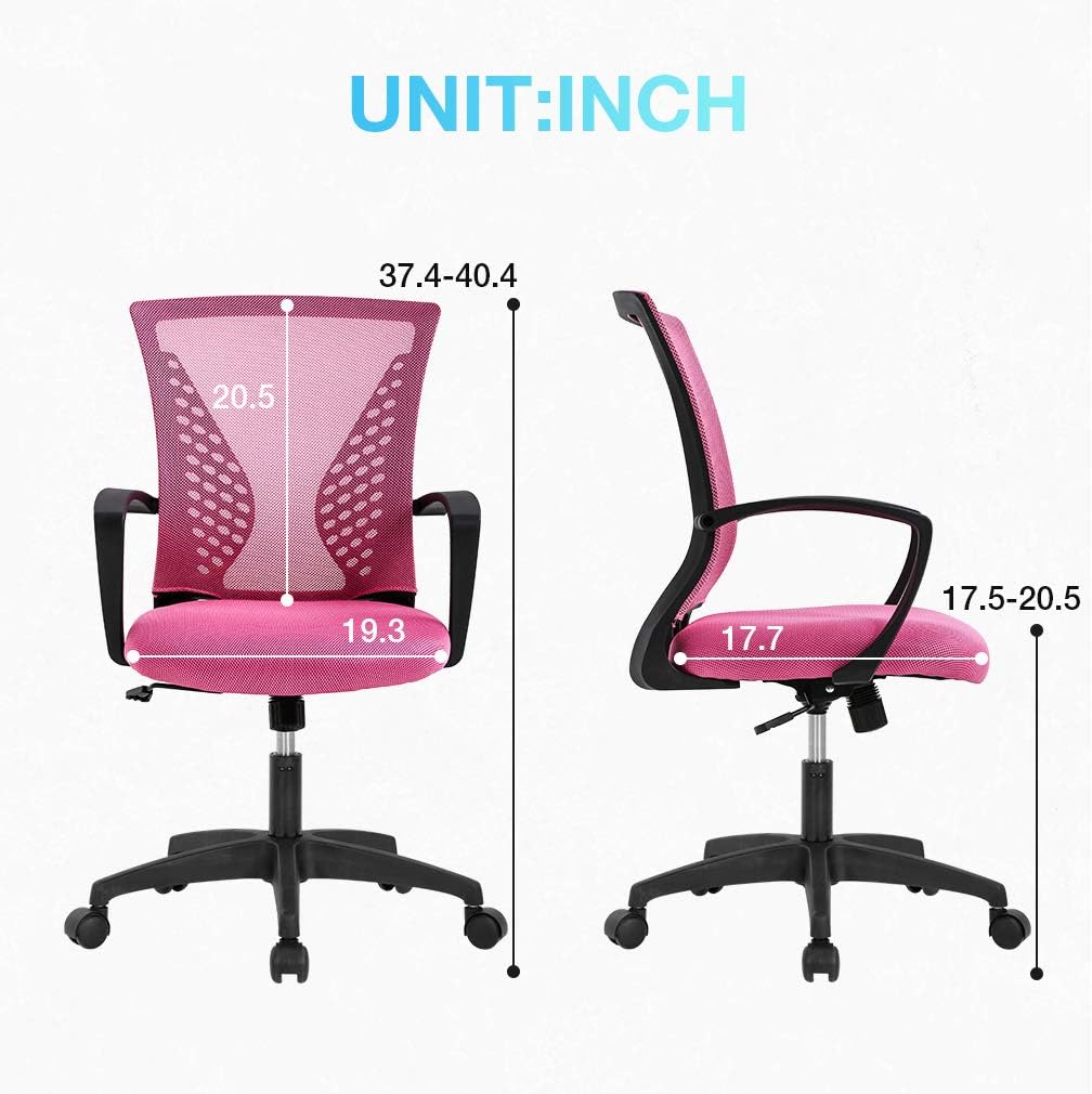 Ergonomic Office Chair Desk Computer Mesh Executive Task Rolling Gaming Swivel Modern Adjustable with Mid Back Lumbar Support Armrest for Home Women Men,Pink