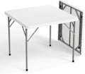 VINGLI White Card Square Table, 34 inch Foldable Legs Full Table Top, Easy to Set up and Store, Folding Portable for Game Puzzles, Gathering, Party, Dining, Indoor, Outdoor, Outside