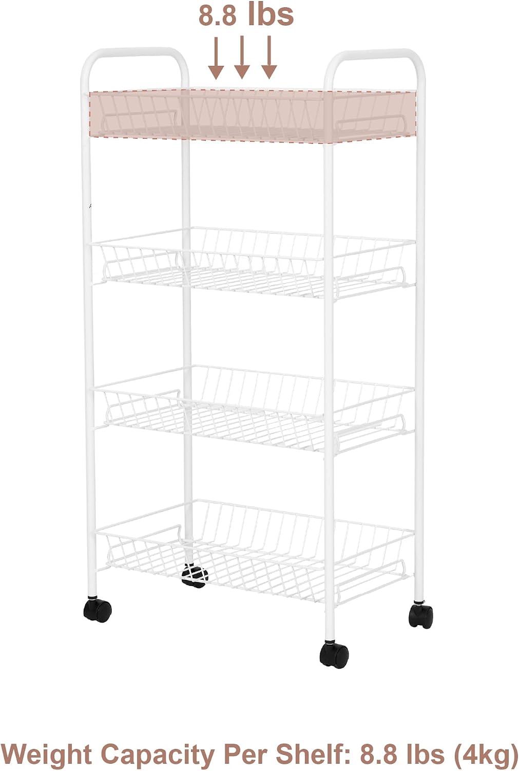 4-Tier Heavy-Duty Rolling Metal Laundry Sorter Cart with Lockable Wheels, White Multi-Bin Divided Storage Organizer for Bedroom, Bathroom & Closet Clothes Sorting