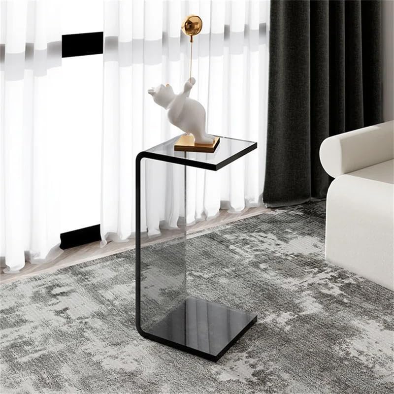 Side Table,C Shaped End Table, Acrylic Sofa Side Table, Bedside Table for Bedroom Small Simple Modern Coffee Table Suitable for Living Room (Smoke Gray)