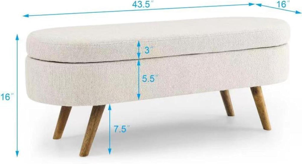 Oval Storage Ottoman Bench, Linen Upholstered Hidden Storage Footstool, Multi-Functional End of Bed Bench for Entryway Living Room Bedroom, Modern Home Decor Furniture (Dark Blue)