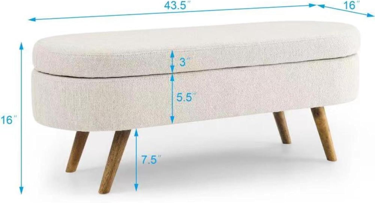 Oval Storage Ottoman Bench, Linen Upholstered Hidden Storage Footstool, Multi-Functional End of Bed Bench for Entryway Living Room Bedroom, Modern Home Decor Furniture (Dark Blue)