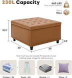 Tbfit Large Square Storage Ottoman Bench, Button Tufted Upholstered Coffee Table Ottoman with Wooden Legs, Oversized Storage Ottomans Toy Box Footrest for Living Room, Camel PU