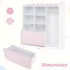 Costzon 2 in 1 Kids Toy Storage Organizer, Dress up Closet Wardrobe w/Clothing Rack, 6 Cubes & Movable Drawer, Multifunctional Kids Bookshelf Storage Chest for Kids Room, Playroom, Nursery