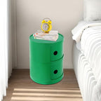 2 Tier Circular Nightstand, Circular Side Table with Storage, Round Cabinet End Table, Sliding Door Design, 88Lbs Load Capacity, Bedroom Living Room Organizer, Modern Green ABS Material, 12.5x15.7 in