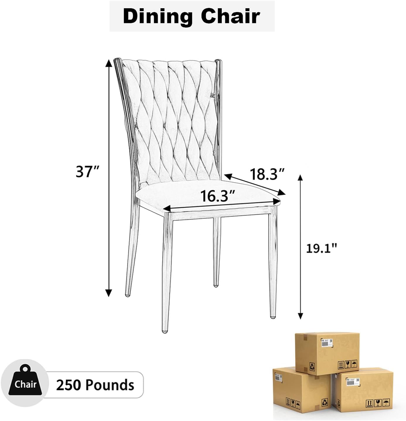 Modern Dining Chairs Set of 4, Black Velvet Woven Kitchen Chair with Golden Metal Legs, Upholstered Cushion & High Back Design, Mid-Century Dining Chairs for Kitchen, Living Room