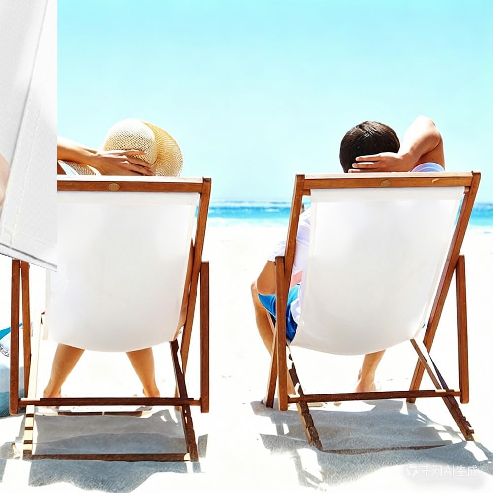 GORGECRAFT 120x43.5cm Thicker Beach Sling Patio Chairs Canvas Folding Chair Replacement Outdoor Cloth Replacements Twill Weave White Portable Reclining Sling Chair Fabric for Summer Vacation Garden