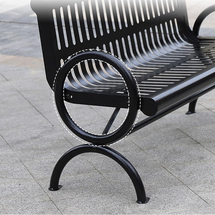 Patio Benches for Outdoors Wrought Iron Park Chair Double Black Metal Outdoor Long Backrest Community Square Welded Seat with Garden Benches for Outdoors