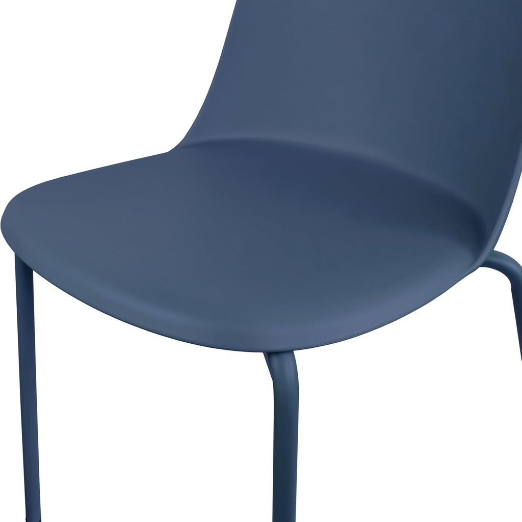 2xhome Set of 4 Modern Stackable Armless Dining Chairs | Plastic Shell Seat with Metal Legs | Indoor or Outdoor Use | Home Kitchen Patio, Blue