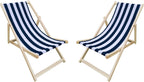 2-Piece Populus Wood Sling Chair, Blue Stripe (Dark Blue), Folding Chaise Lounge Chair
