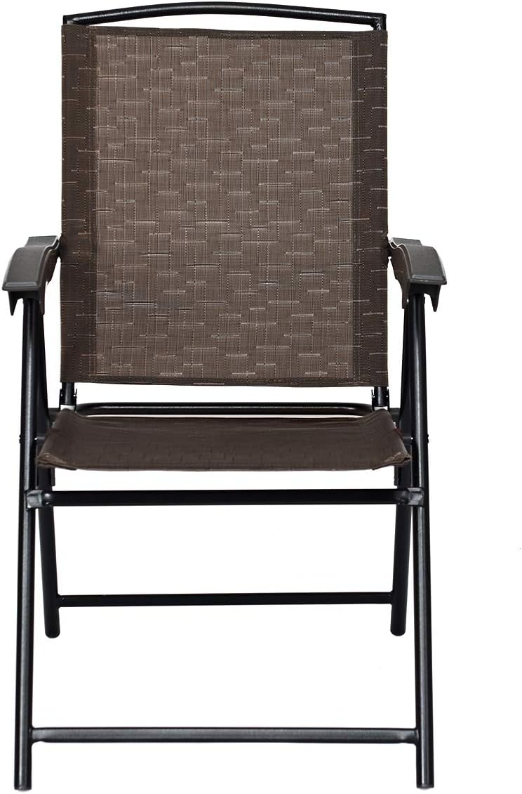 Goplus Folding Sling Chairs Sets of 4, Portable Chairs for Patio Garden Pool Outdoor & Indoor w/Armrests & Adjustable Back