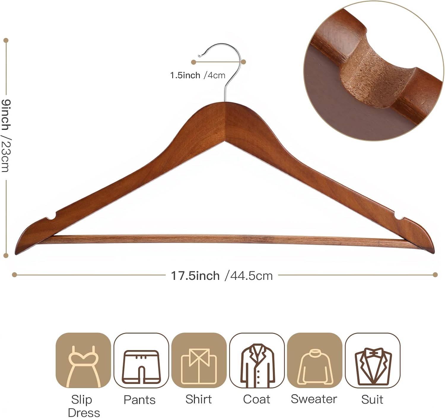 Wooden Hangers 30 Pack Solid Wood Hangers,Heavy Duty Coat Hangers for Closet, Wooden Clothes Hangers for Suits, Shirts, Pants, Jackets(Walnut)