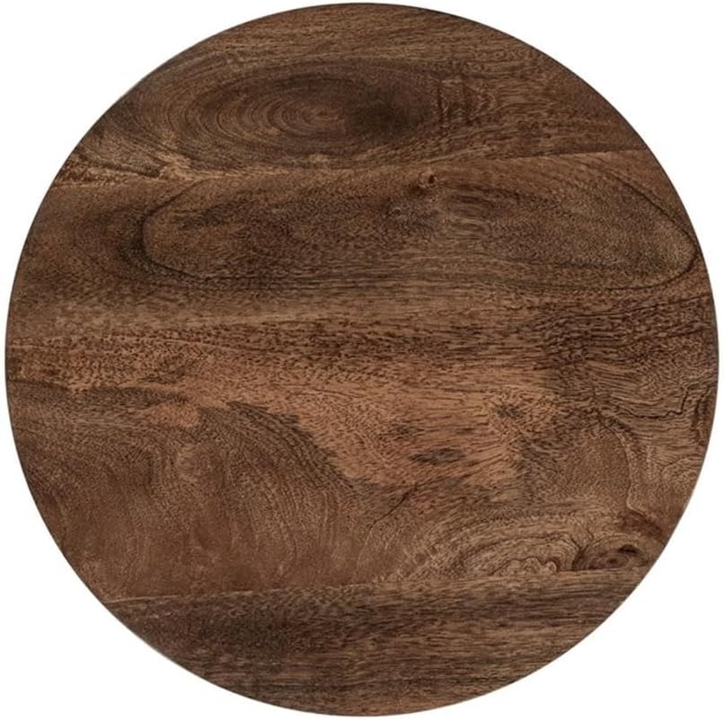 Pemberly Row Mango Wood Leather Wrap Accent End Table, Chestnut Finish, 16Wx16Dx24H, Rustic Grain Patterns, Genuine Leather Base, Round Tabletop, Elegant Modern or Rustic Living Room Furniture