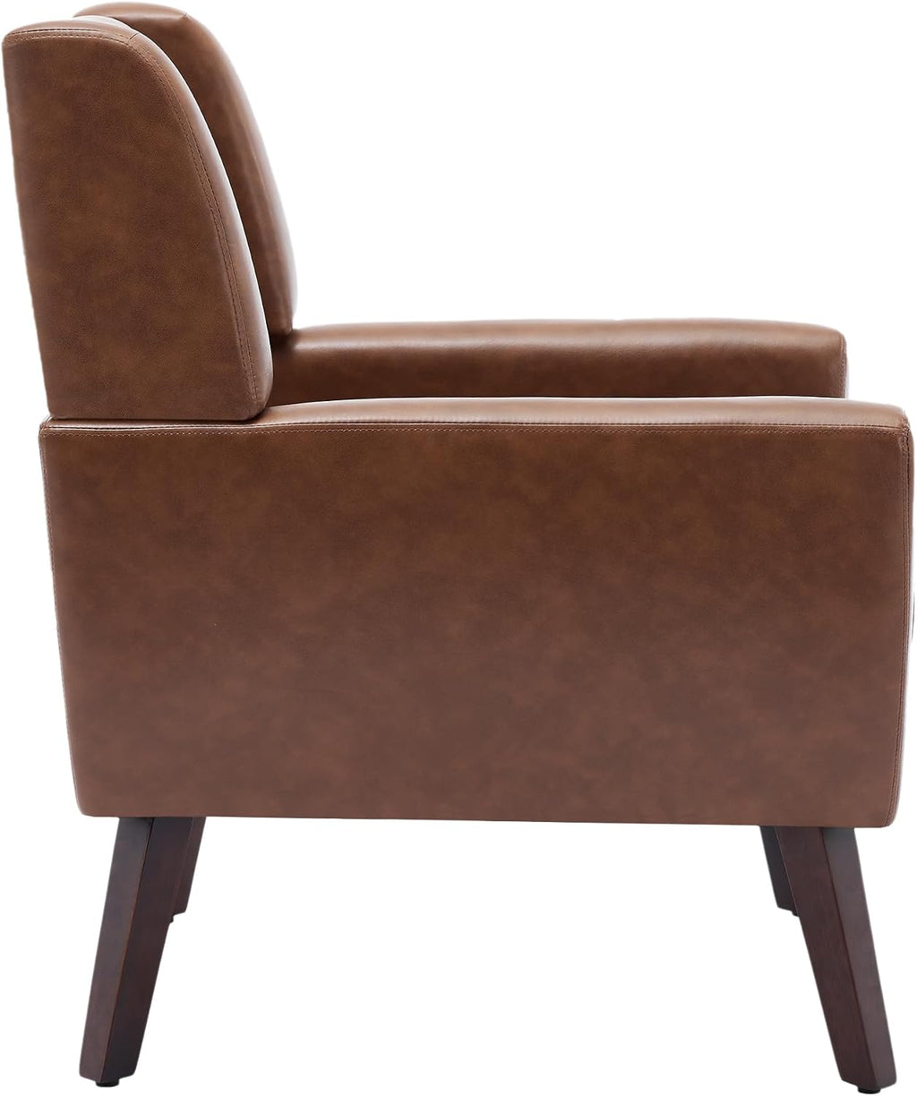 Faux Leather Accent Chair, Morden Upholstered Armchair for Living Room, Button Tufted Arm Chair Comfy Single Sofa Bedroom Side Reading Seat - Coffee