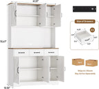 71'' Tall Kitchen Pantry Storage Cabinet with Charging Station, Farmhouse Pantry Cabinet with 3 Drawers & 4 Cabinets, Wide Kitchen Hutch with Countertop for Dining Room, White