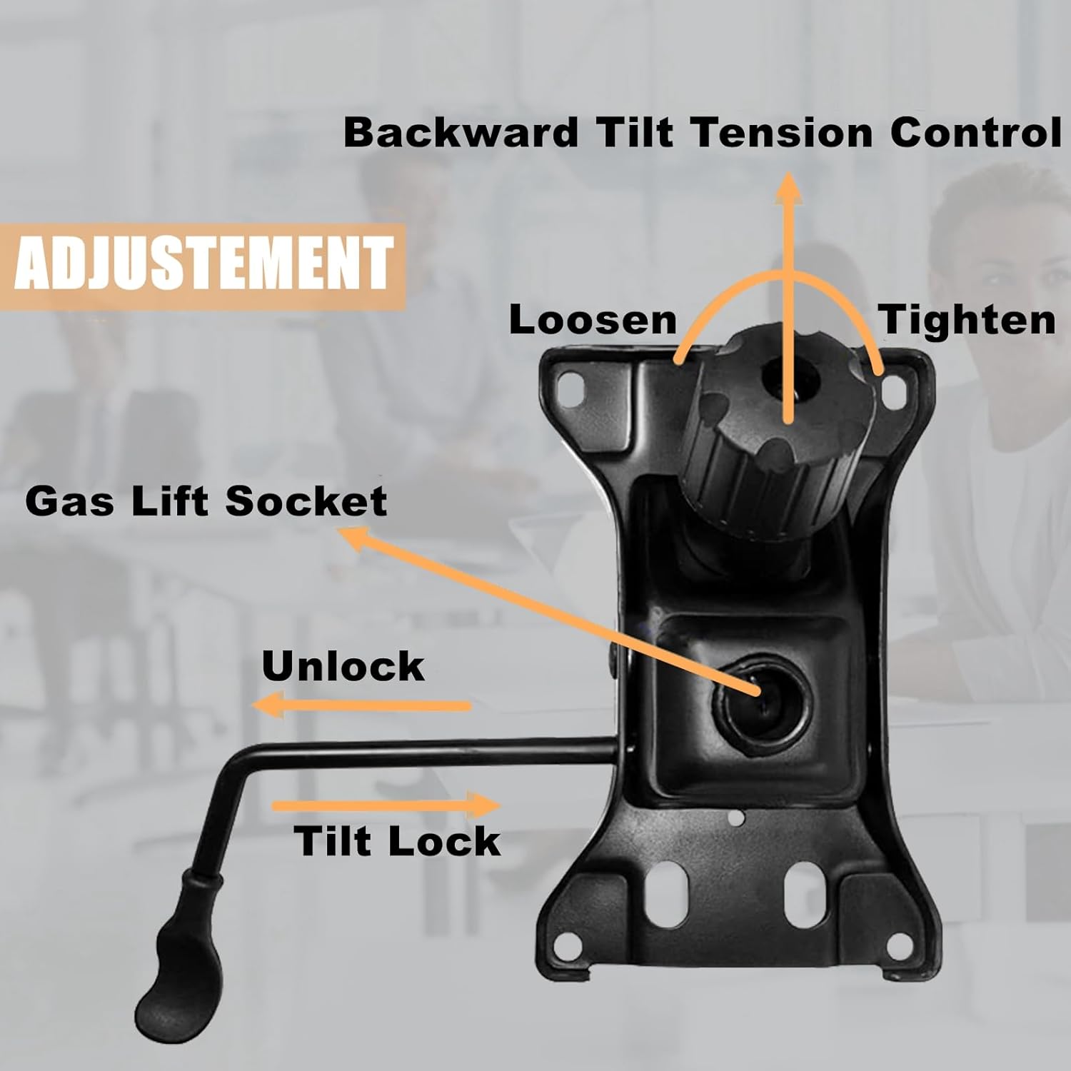 Heavy Duty 500LBs Office Chair Tilt Control Mechanism Replacement Parts, Office Chair Swivel Tilt Base W/6" x 10.2" Mounting Holes - Black