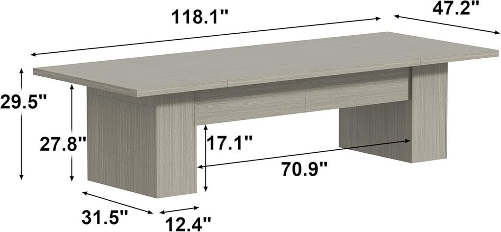 AGOTENI 118" Large Dining Table for 8-12 People, Versatile Rectangle Dining Room Table with Wood Grain for Conference Room Kitchen, Grey