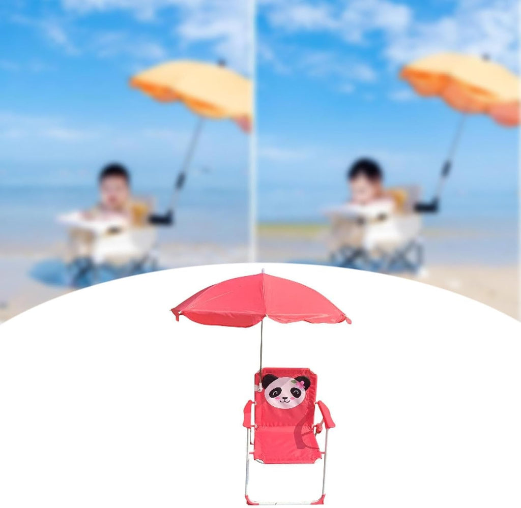 harayaa Child Beach Chair Outdoor Foldable Recliner Kids Seat with Sun Protection Umbrella Oxford Cloth Steel Pipe Suitable for Baby Hiking Garden, Red